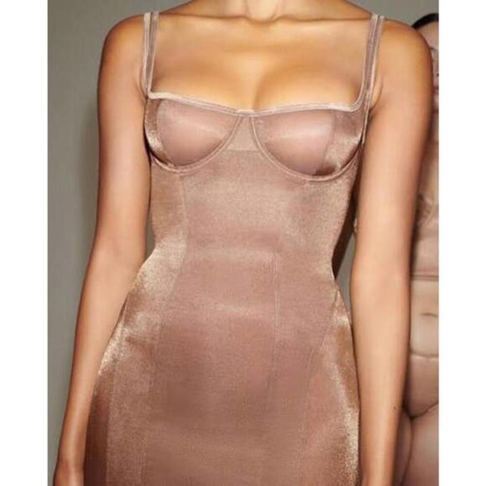 SKIMS Glissenette Corset Dress Sienna Sheer Shimmer Boned Mini Dress XXS NWT